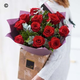 12 Red Rose Hand-Tied